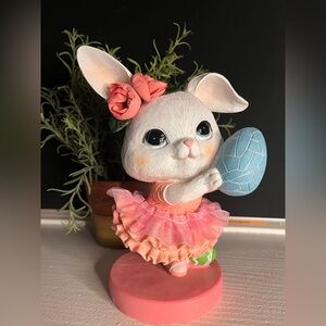 White & Pink Easter Bunny Ballerina Figurine Pastel Spring Decor NWT